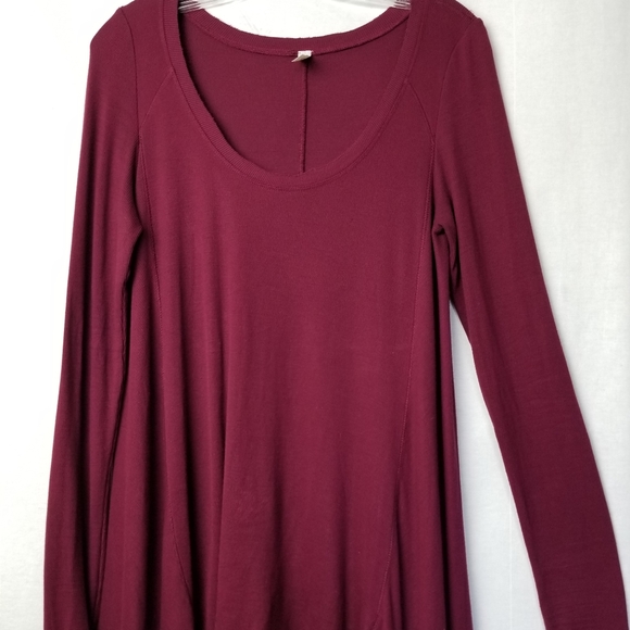 Free People Burgundy January Scoop Neck Jersey Swing Tunic Top Small - Picture 8 of 13